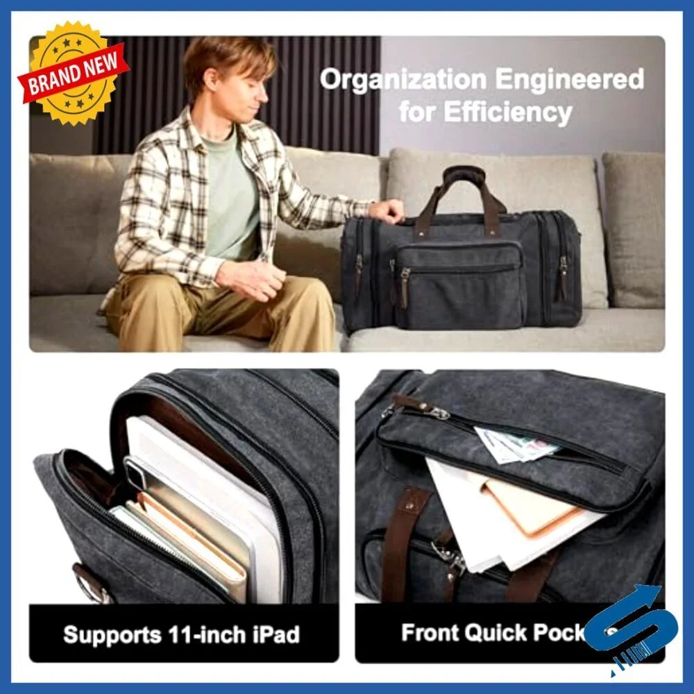 Canvas Expandable Travel Duffel Bag Weekender Overnight Gym Carry On